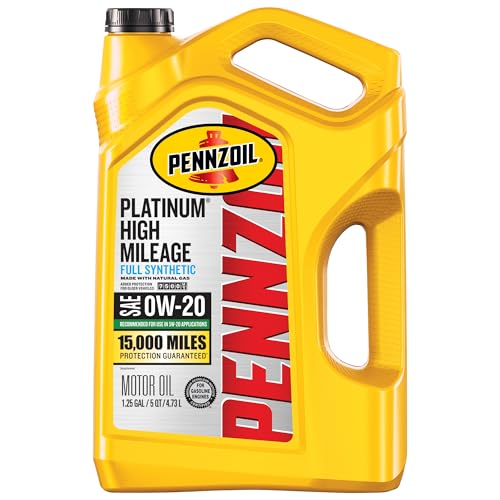 Pennzoil Platinum High Mileage Full Synthetic 0W-20 Gasoline Engine Oil, 5 Quart