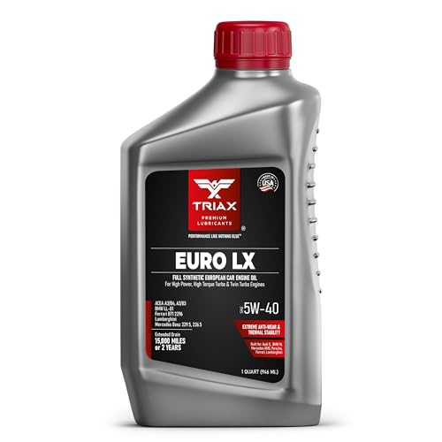 TRIAX Euro LX 5W-40 Full Syn Engine Oil - Compatible with BMW LL01, MB 229.5, 226.5, Audi/VW 502.00, 505.00, MS-12991, Porsche A40 (1 Quart)