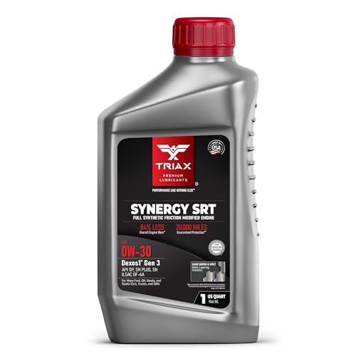 TRIAX Synergy SRT 0W-30; Full Synthetic, PAO-Ester Engine Oil, 20K Mile Drain, Moly/Boron Friction Modified, API SP Licensed, Compatible with Dex2 Gen 3, 3x Wear Protection (1 Quart)