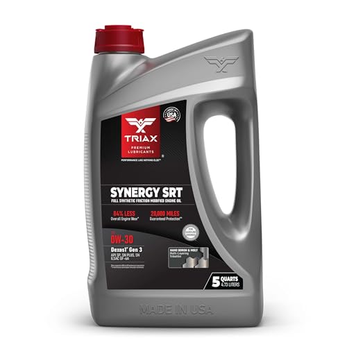 TRIAX Synergy SRT 0W-30 - Full Synthetic, Friction Modified Engine Oil - 20K Miles, API SP Licensed, 3x Wear Protection - Nano Boron and Moly Friction Modified (5 Quart Jug)