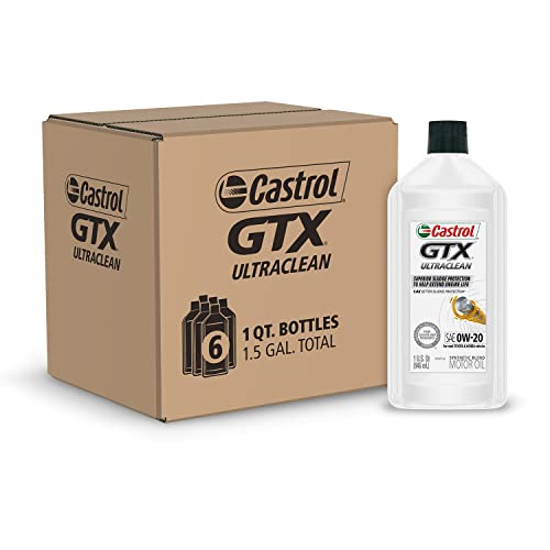 Castrol GTX Ultraclean 0W-20 Synthetic Blend Motor Oil, 1 Quart, Pack of 6