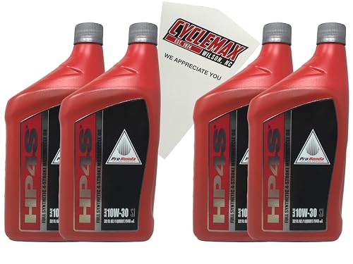 Cyclemax Four Pack for Honda HP4S 10W30 Full Synthetic 4 Stroke Engine Oil 08C35-SYN-1030M Contains Four Quarts and a Funnel