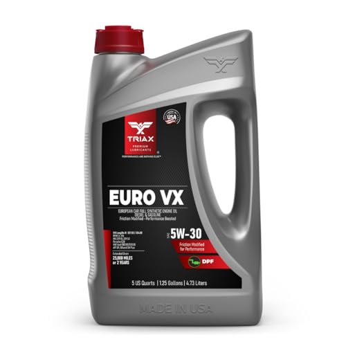 TRIAX Euro VX 5W-30 Full Synthetic Ester, Compatible with VW 507.00/504.00, VW Audi 502.00, 505.01, BMW LL-04, Porsche C30, ACEA C3, Mercedes 229.51, 229.5, 229.31 (5 Quart Jug)