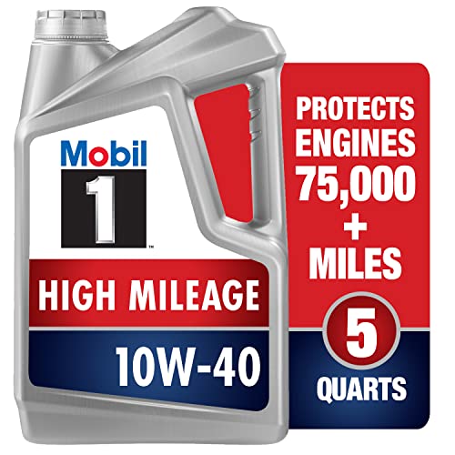 Mobil 1 High Mileage Full Synthetic Motor Oil 10W-40, 5 Quart, Gray
