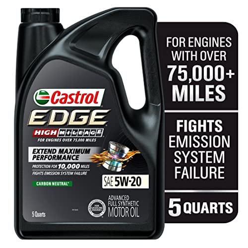 Castrol Edge High Mileage 5W-20 Advanced Full Synthetic Motor Oil, 5 Quarts