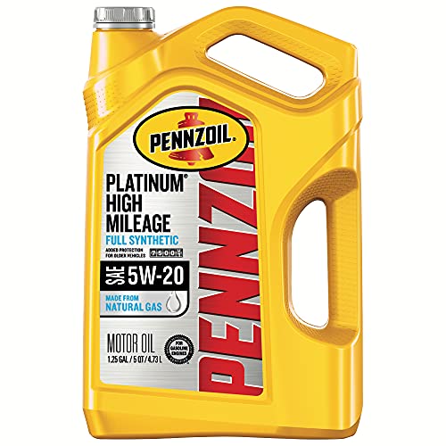 Pennzoil Platinum High Mileage Full Synthetic 5W-20 Motor Oil for Vehicles Over 75K Miles (5-Quart, Single)