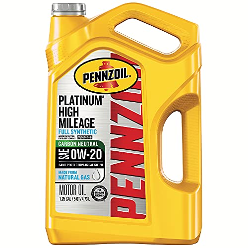Pennzoil Platinum High Mileage Full Synthetic 0W-20 Motor Oil for Vehicles Over 75K Miles (5-Quart, Single)