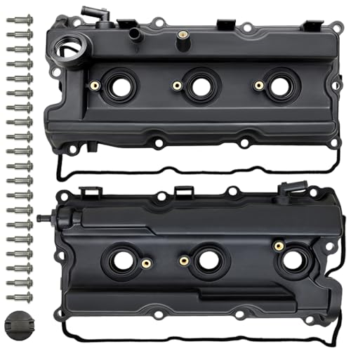 MITZONE Pair Valve Covers with Gaskets Bolts Oil Filter Cap Compatible with 2005-2019 Nissan Frontier 05-15 Xterra 05-12 Pathfinder NV1500 2500 3500 4.0L V6 Replacement # 13264-EA210, 13264-EA200