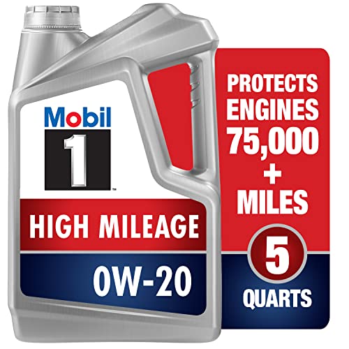 Mobil 1 High Mileage Full Synthetic Motor Oil 0W-20, 5 Quart, Gray