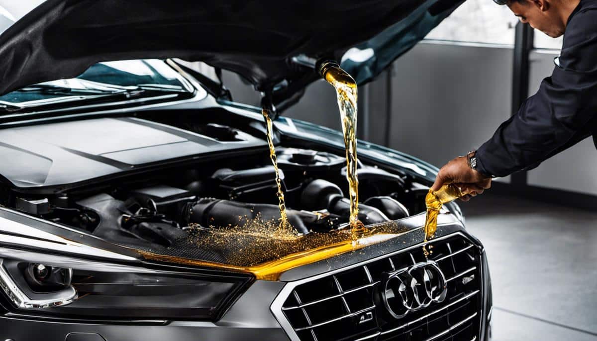 Audi A3 Oil Capacity - Image of a person pouring oil into a car engine.